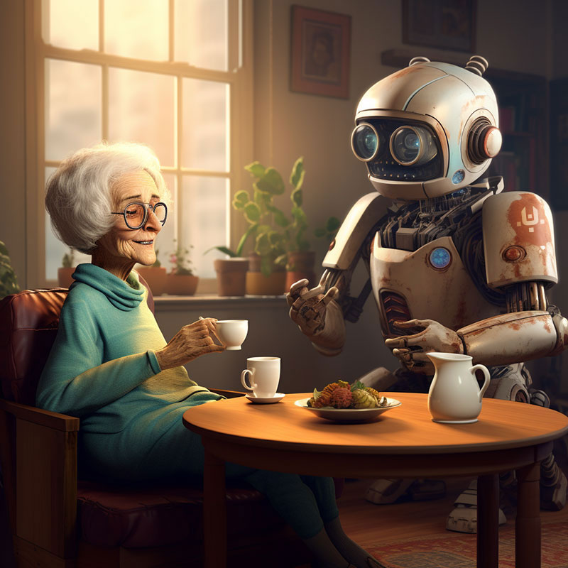 Oma mit Roboter